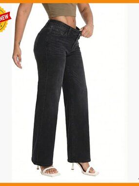 Stretchy Wide Leg Baggy Jeans Mid Low Rise BBL Lifting Distressed
